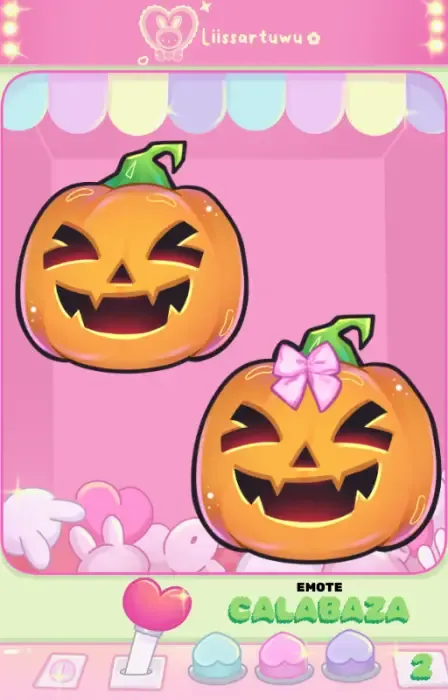 Orange pumpkin laughing with closed eyes and fangs