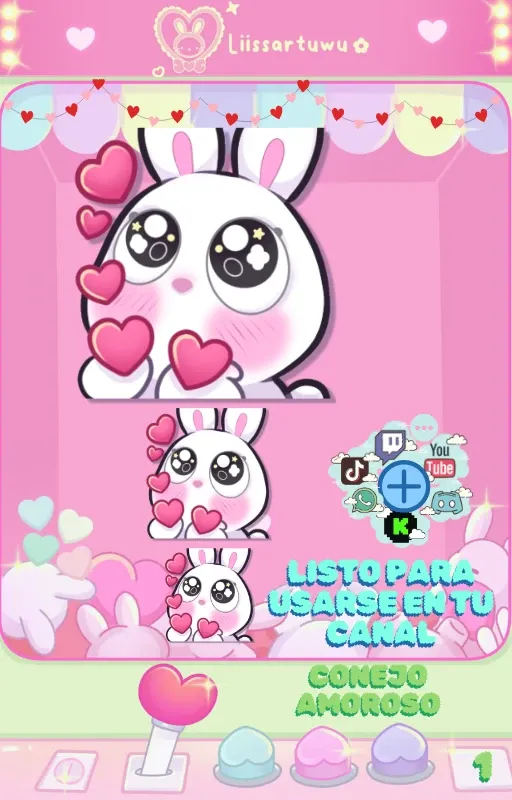 Loving bunny emote with hearts in three sizes, ready to use on a channel