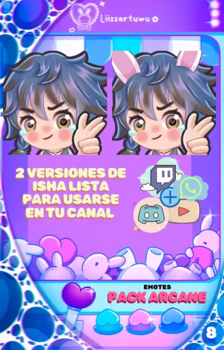 Isha emote making a finger heart, in a regular version and one with bunny ears