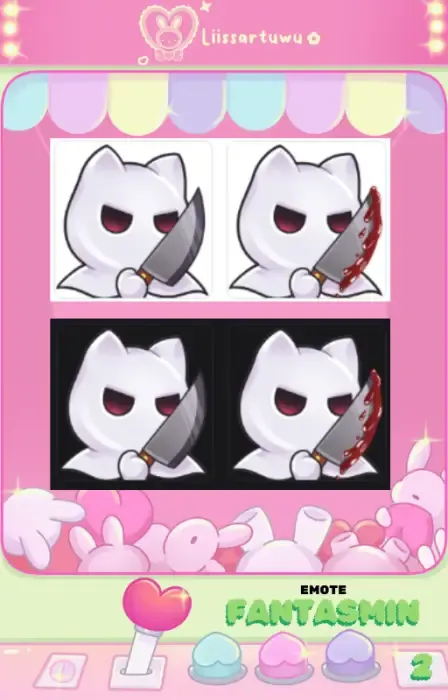 The two Fantasmin knife emotes, clean and bloody, on light and dark backgrounds