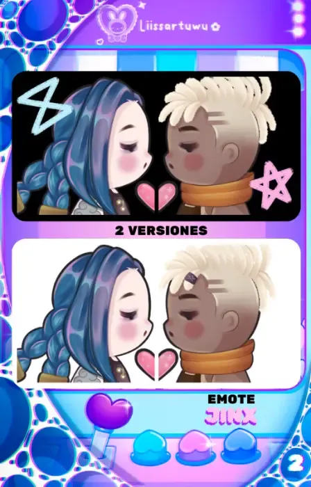 Jinx and Ekko kissing, shown on a black and on a white background