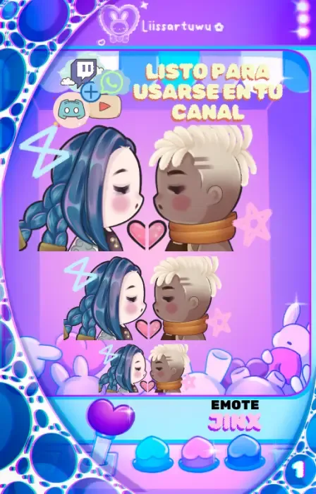 Jinx and Ekko kissing in three sizes, ready to use on a channel