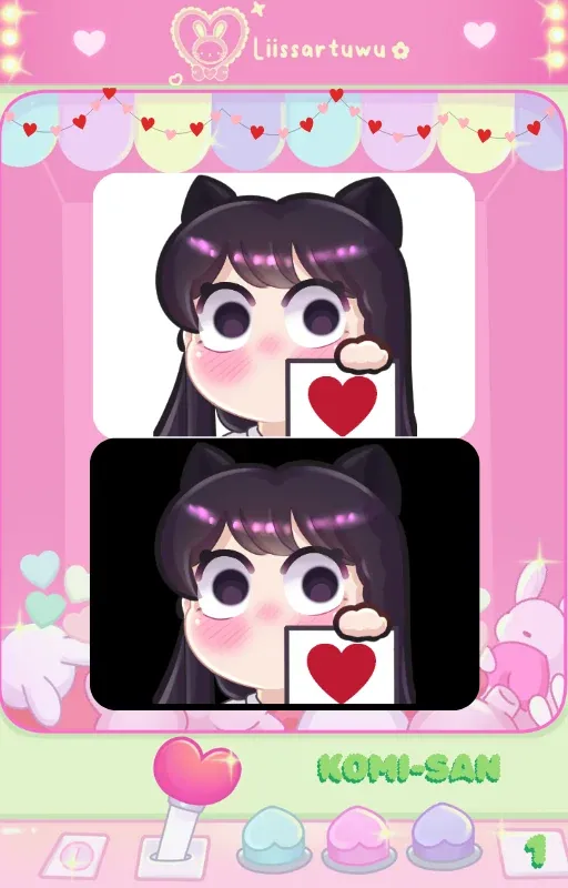 Komi-san heart sign emote shown on a white and on a black background