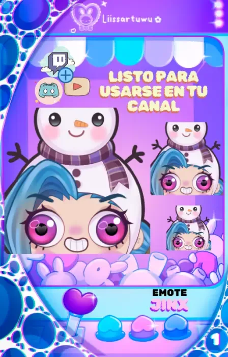 Jinx and snowman emote in three sizes, ready to use on a channel