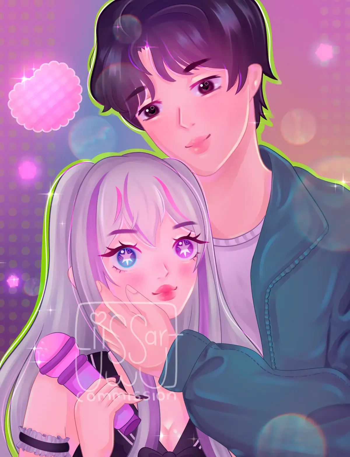 Custom illustration of a couple in a cute Japanese style