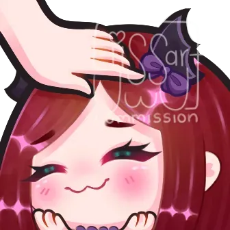 Chibi head pat emote with a purple bow
