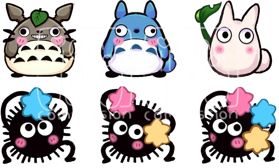 Set of six badges of Totoro and soot sprites