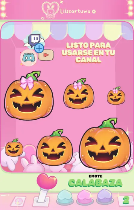 2 Emotes de calabaza de hallowen sonriendo, una con un moño, para Twitch y Discord